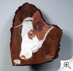 Portrait de vache sur bout de tronc